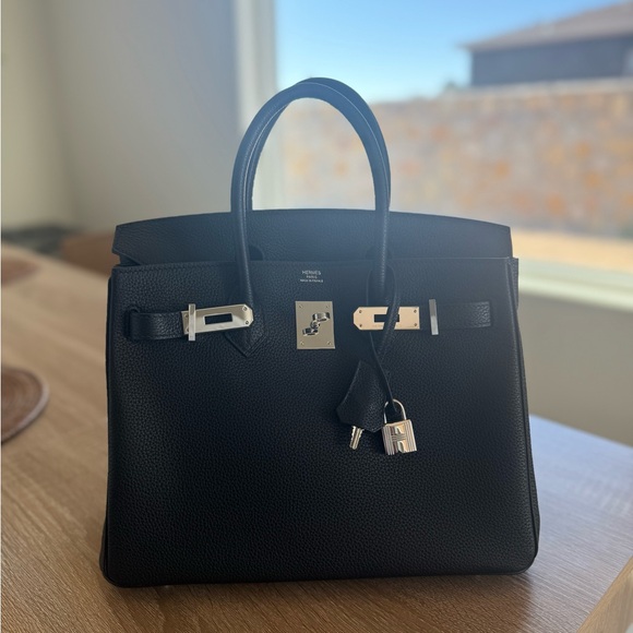 Hermes Birkin Black Leather Handbag with Palladium Hardware - Picture 2 of 8